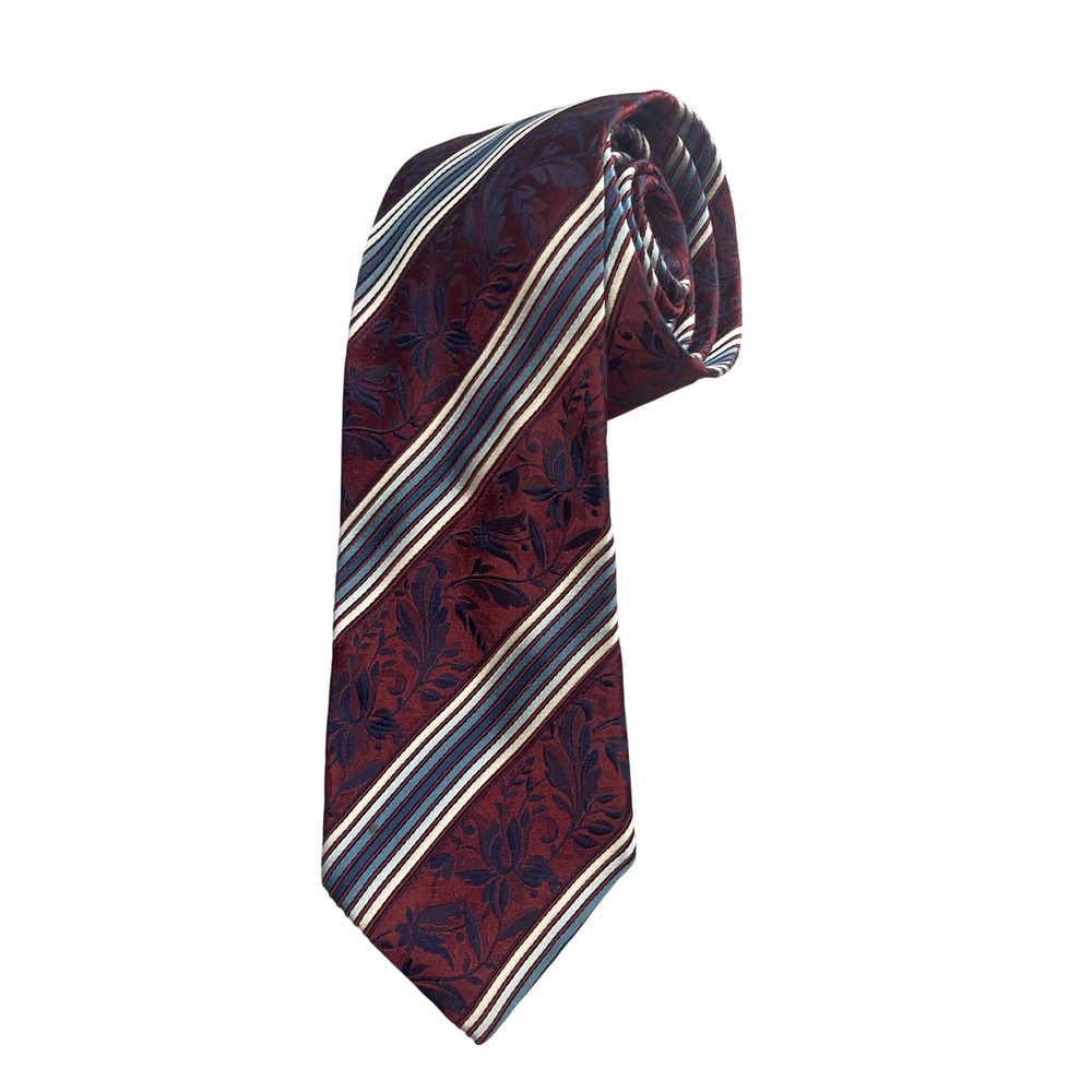 Burgundy Floral Striped Necktie‎ Classic Elegant Business Formal Menswear